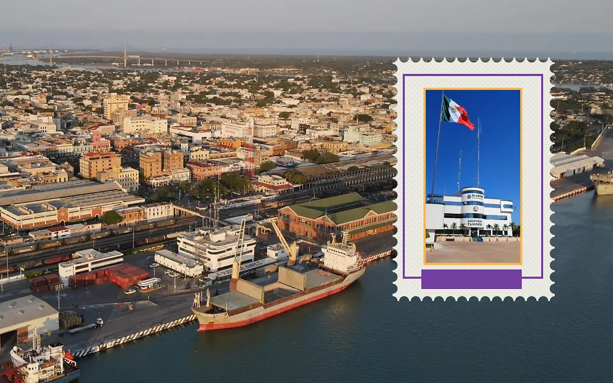 la bandera de México ondea dentro de las instalaciones del Puerto de Tampico Asipona